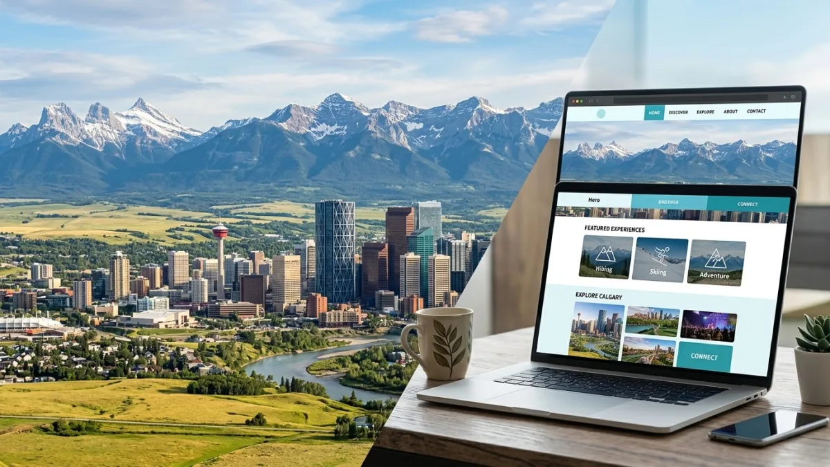 Calgary downtown skyline with the Bow River and Rocky Mountains — SEO strategy for Alberta businesses in 2026