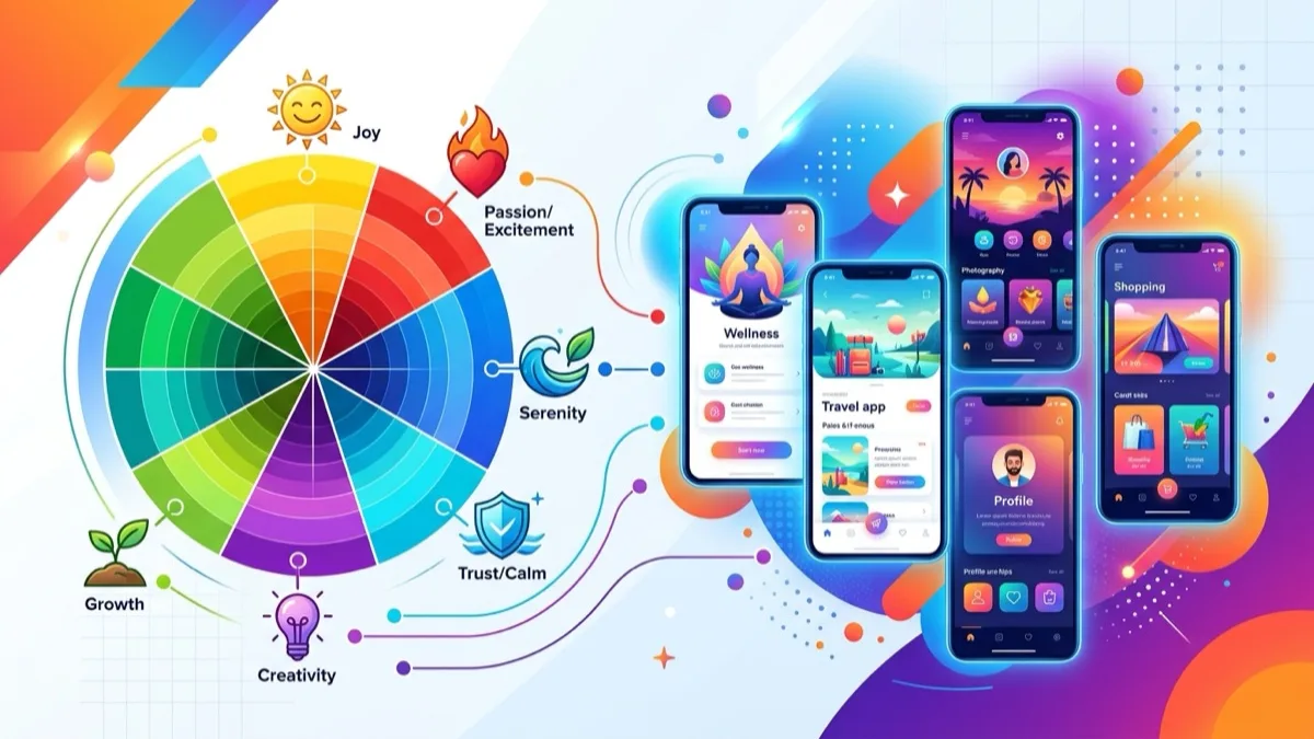Side-by-side diagram contrasting UX design as user flow and wireframes versus UI design as visual interface, colour, and typography for a website