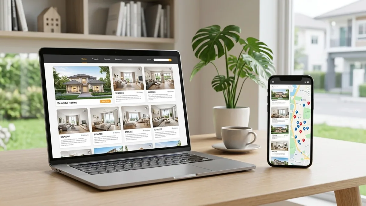 Toronto real estate website design showing a TRREB IDX-powered condo map search across King West and Liberty Village, a home valuation lead form, and a mobile neighbourhood page for a GTA realtor
