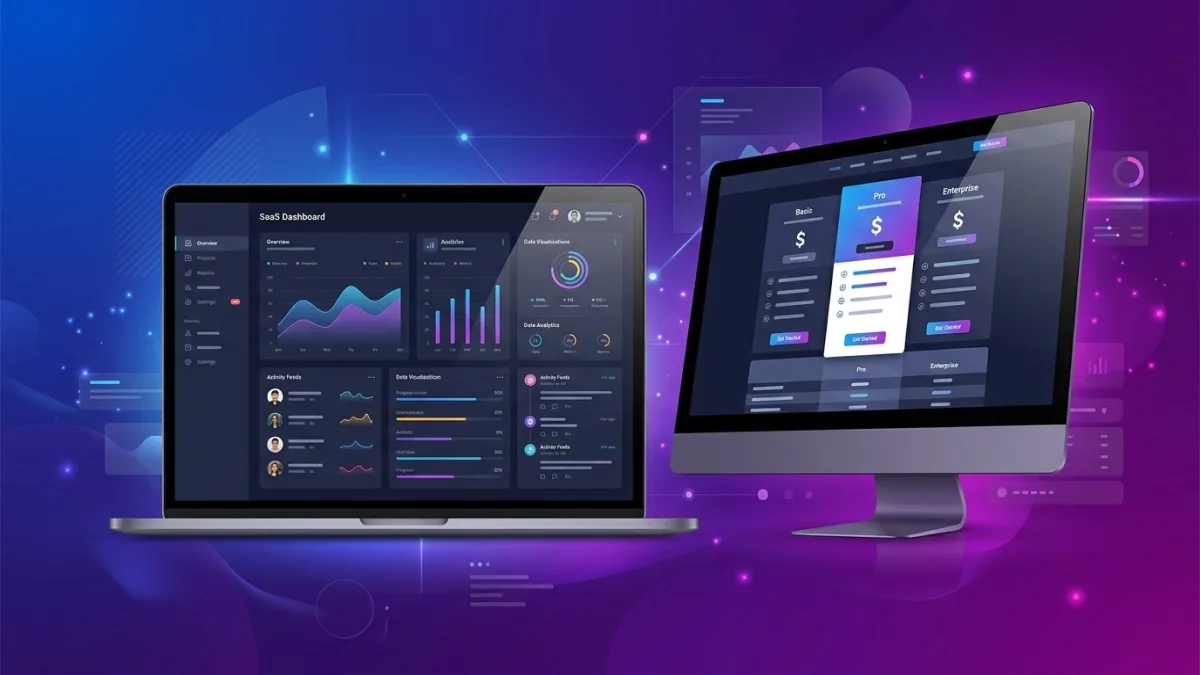 Startup web design workflow showing an MVP landing page, fast iteration loop, and investor-ready marketing site on laptop and phone with Canadian dollar pricing